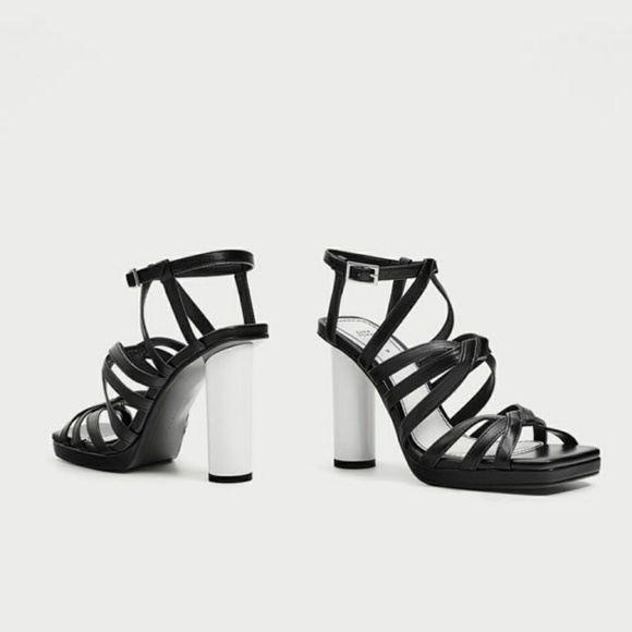 ZARA LEATHER SANDALS WITH CONTRASTING HEEL - Picture 6 of 10